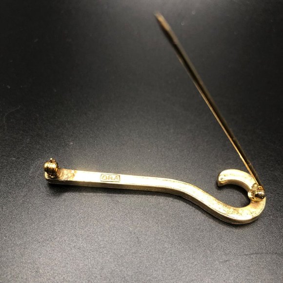Vintage Signed Ora Shepherds Hook Crystal Gold Tone Brooch Mid Century - Picture 5 of 6